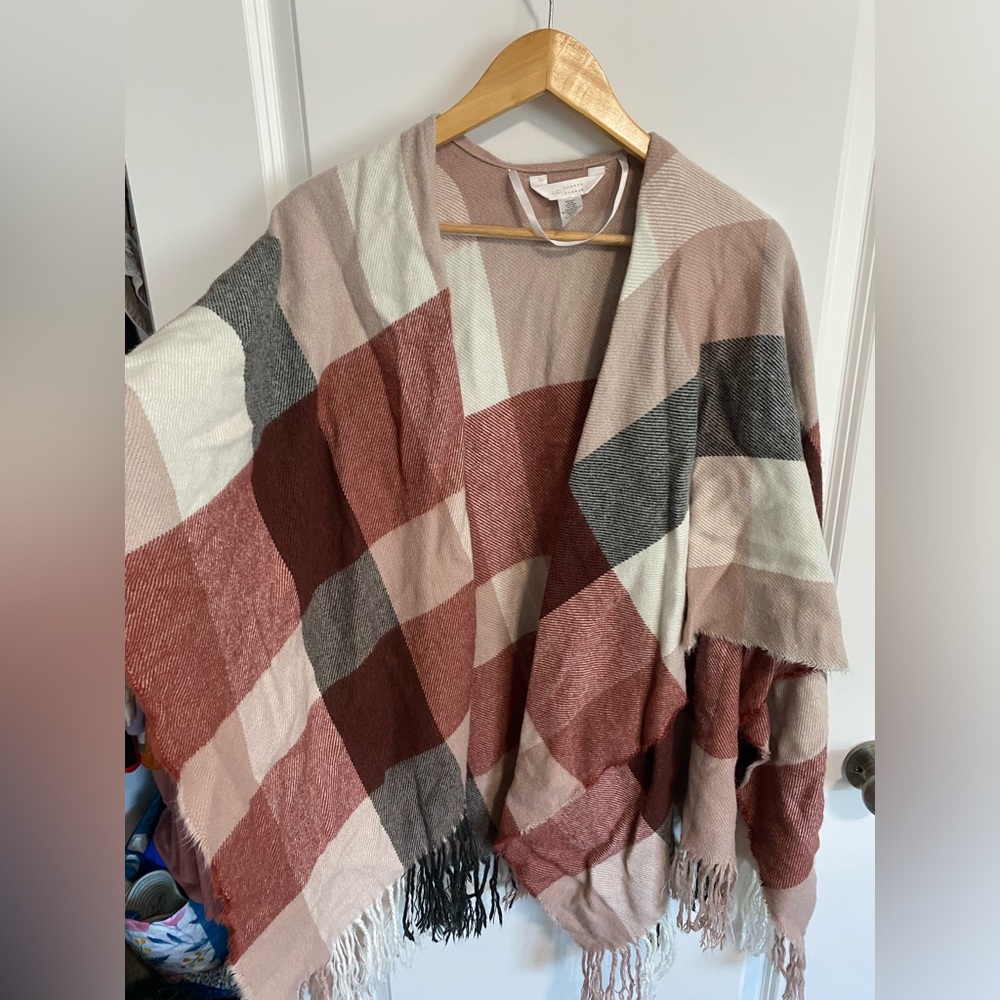 LC Lauren Conrad Plaid Poncho - Red and Cream